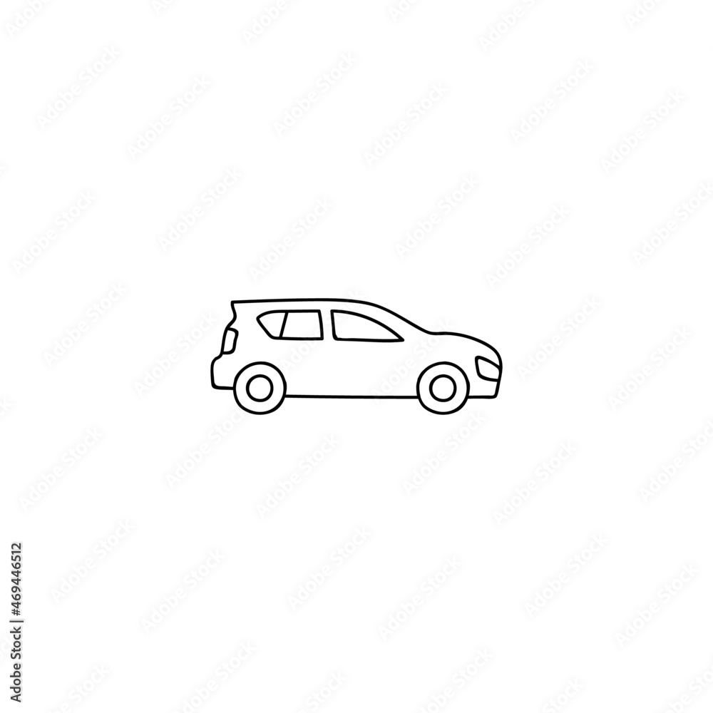 hatchback car icon in flat black line style, isolated on white background