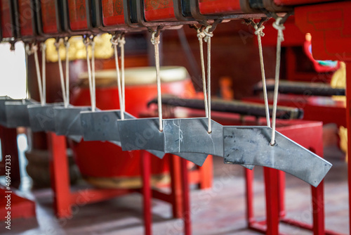 Close-up of ancient Chinese traditional bronze percussion instrument