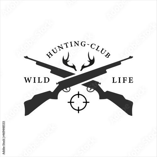 rifle or gun logo vintage vector illustration template icon graphic design. deer antlers symbol for hunting club professional