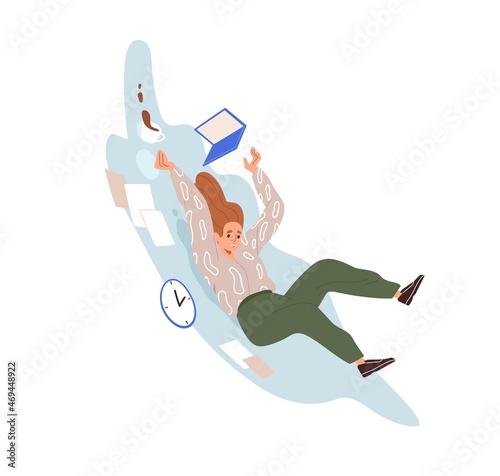 Ineffective employee is late with deadline. Work fail and bad time management concept. Busy disorganized person and failure in businesses. Flat vector illustration isolated on white background