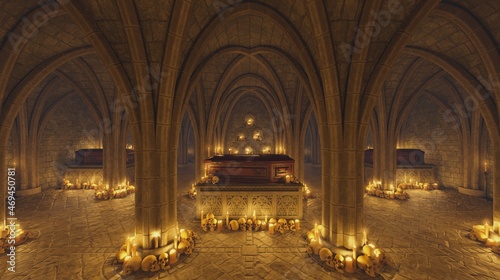 Vampire vault ckulls and coffins 3d illustration