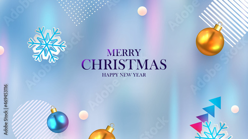 Christmas card with snowballs and snowflakes on a background of northern lights .Vector