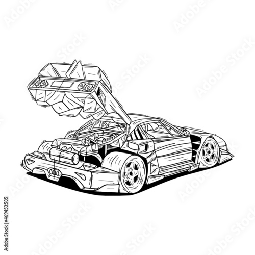 Sketch Style Cyber Tuning Stance Supercar 