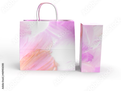 3D Illustration Present Bag with Perfume Packaging.