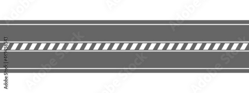 Empty straight road aerial view. Highway marking with diagonal stripes. Seamless horizontal roadway template. Traffic element of city map isolated on white background. Vector flat illustration.