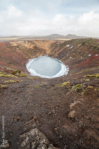 Kerid volcanic crater lake in Iceland