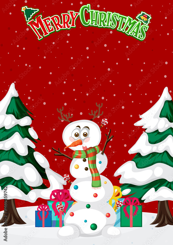 Merry Christmas poster template with cute snowman