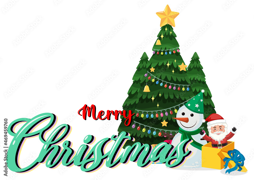 Merry Christmas lettering font design with Christmas tree Merry Christmas lettering font design with Christmas tree