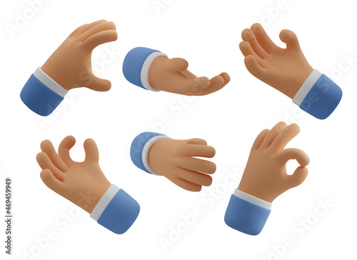 3d hand holding icon set. Vector realistic render giving gesture illustration, business clipart isolated on white background