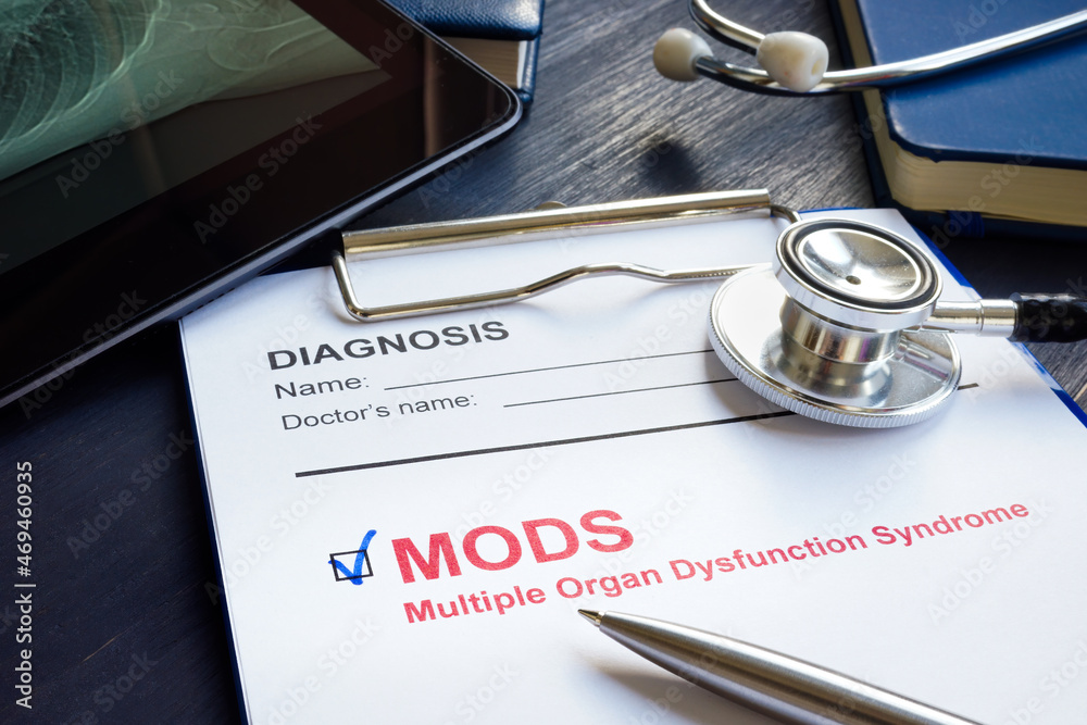Diagnosis MODS multiple organ dysfunction syndrome and pen. Stock Photo ...