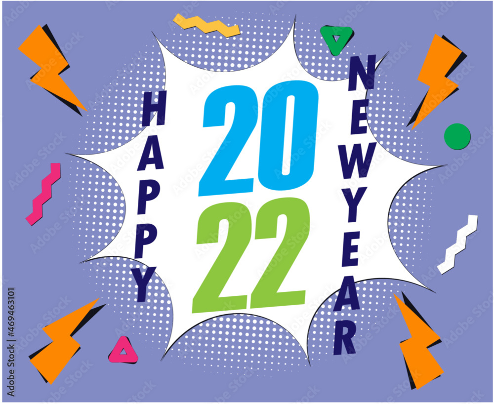 2022 Happy New Year Holiday Abstract Vector Illustration Colorful With Blue Background
