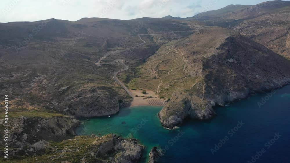 Aerial drone video of beautiful and exotic emerald organised small heart shaped beach of Melidoni, Kythera island, Ionian, Greece Aerial drone video of beautiful and exotic emerald organised small heart shaped beach of Melidoni, Kythera island, Ionian, Greece