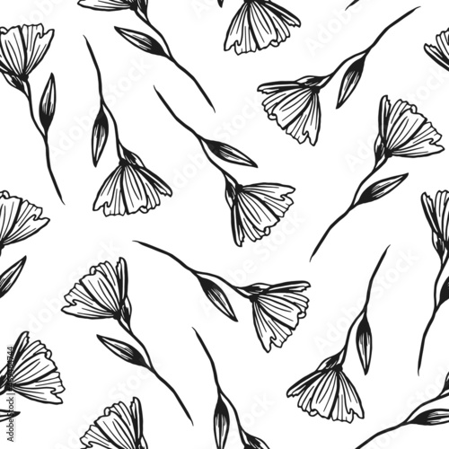 floral seamless pattern. Lines vector buds, line art