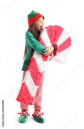 Little girl dressed as elf ...