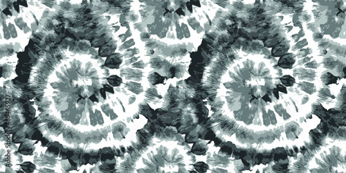 Vector Tie Dye Seamless Pattern. Ethnic Print. Psychedelic Flowers Borders. Monochrome Hippie Prints. Creative Texture. Grey Tie Dye Tile. Watercolor Background. Bleach Dye.
