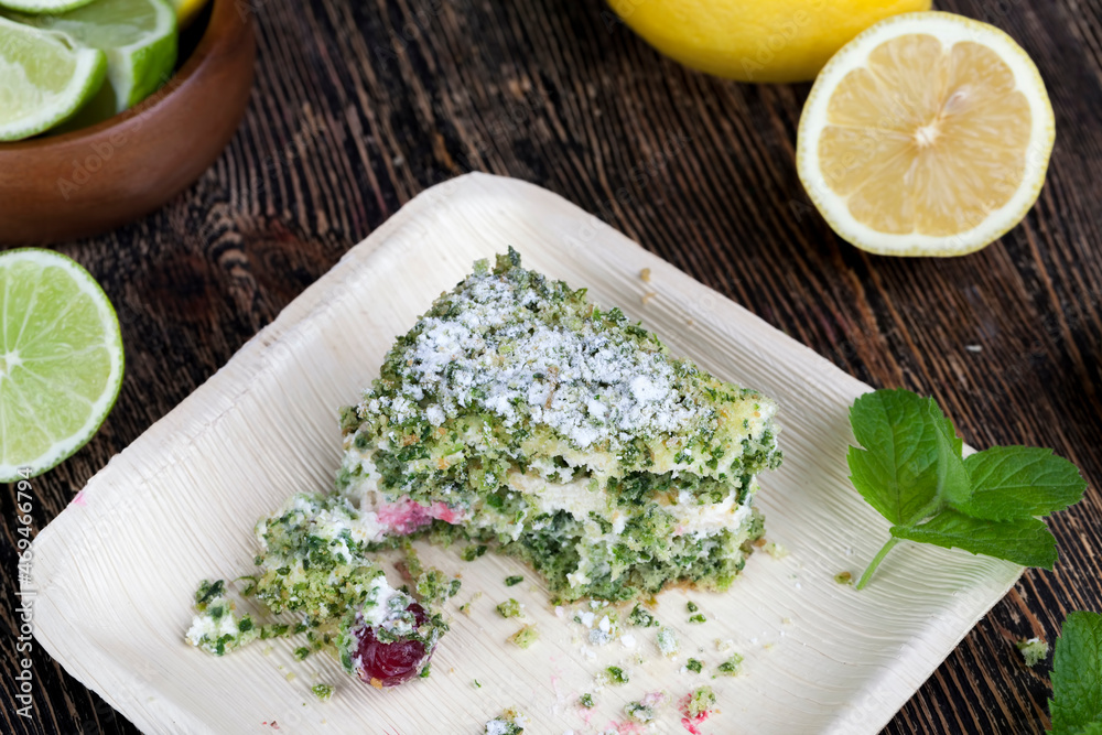 green cake with cream and lime green cake with cream and lime