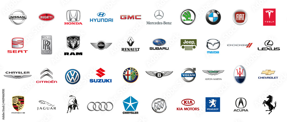 Car brands. Car brands logos. Car logo set. Toyota and Honda logo ...