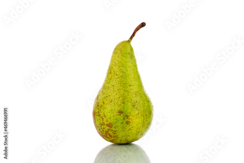 One ripe sweet pear, close-up, isolated on white.