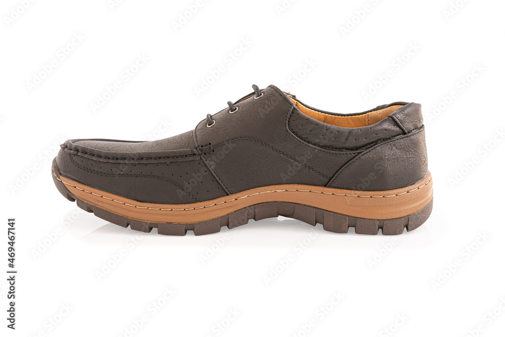 Brown leather men's shoes isolated on white background, including clipping path. Side view Brown leather men's shoes isolated on white background, including clipping path. Side view