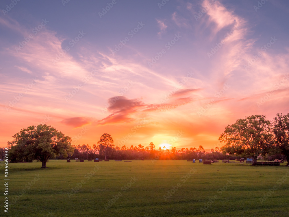 Colourful Sunset over an Open Field