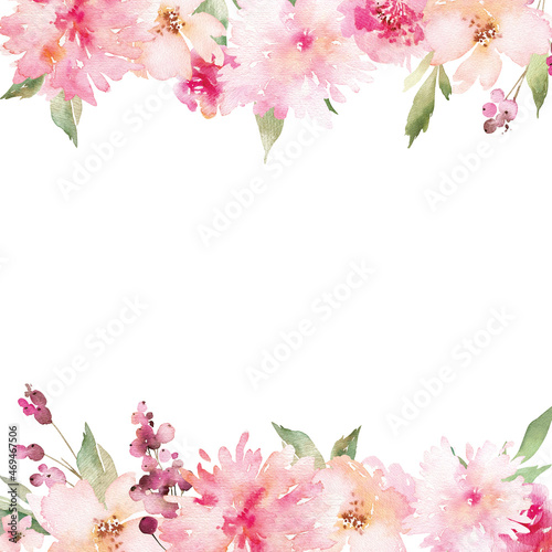 Watercolor frame of spring flowers. Handwritten illustration for your holiday design. © Aleksa