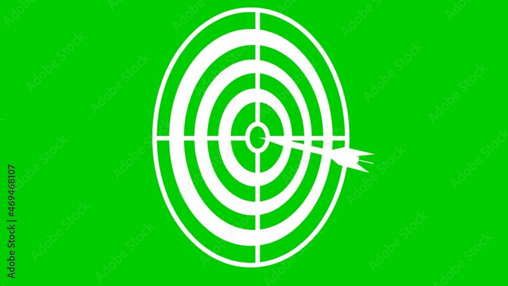 Animated white target with a dart. Concept of marketing, result, goal, win, intention, purpose. Illustration isolated on green background. Animated white target with a dart. Concept of marketing, result, goal, win, intention, purpose. Illustration isolated on green background.