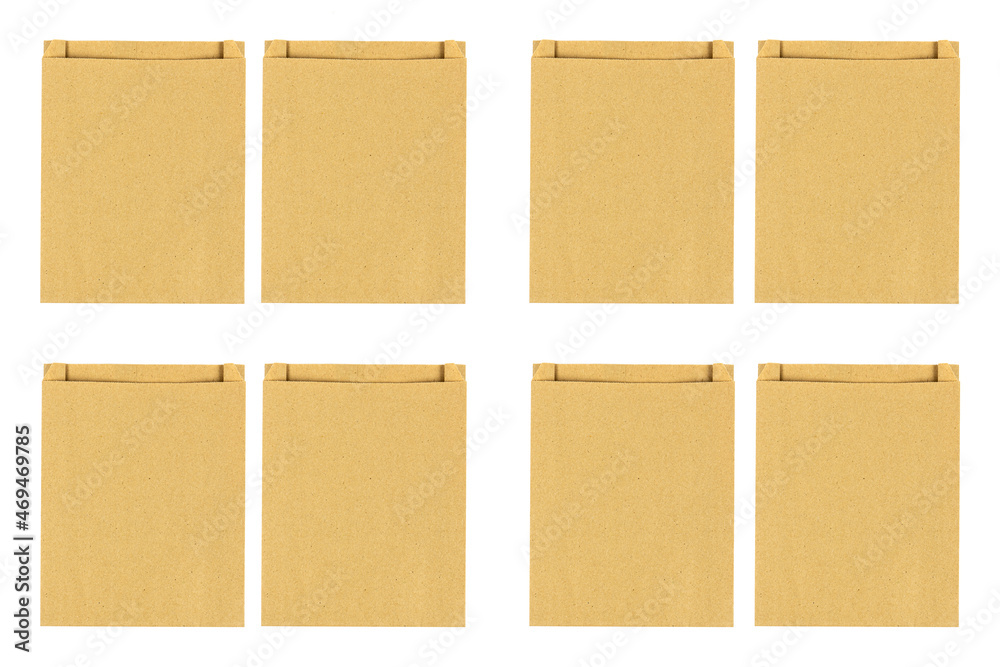 Set brown craft paper bag isolated on white background. Eco-friendly consumption concept. Zero waste