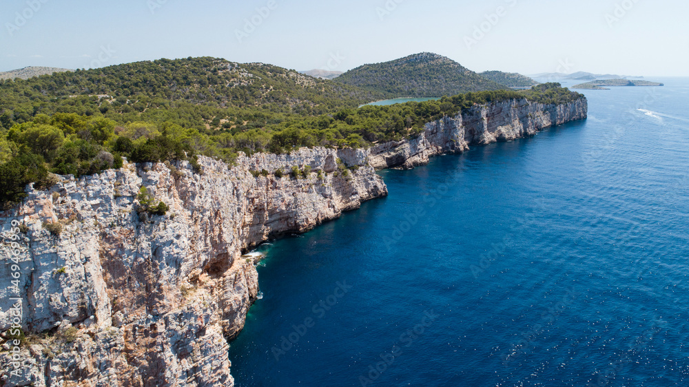 Aerial view of cliffs in National park Telascica, Adriatic sea, Croatia