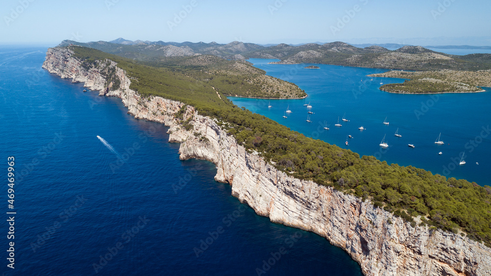 Aerial view of cliffs in National park Telascica, Adriatic sea, Croatia