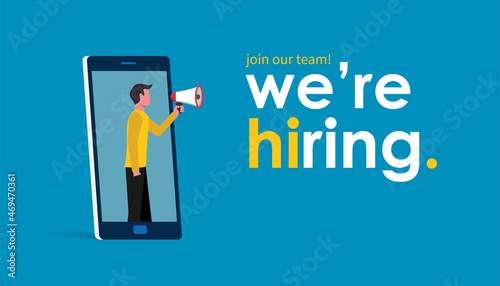 We are hiring with minimalist design. Business recruiting concept vector illustration
