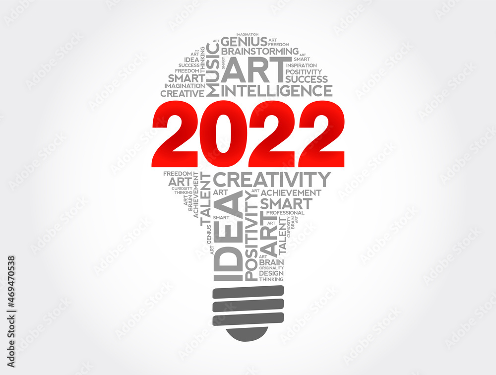 2022 Creative Ideas bulb word cloud collage, concept background
