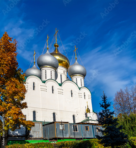 Novodevichy convent (Bogoroditse-Smolensky monastery) on a sunny autumn day. Cathedral of Our Lady of Smolensk (16th century). Moscow, Russia. UNESCO world heritage site photo