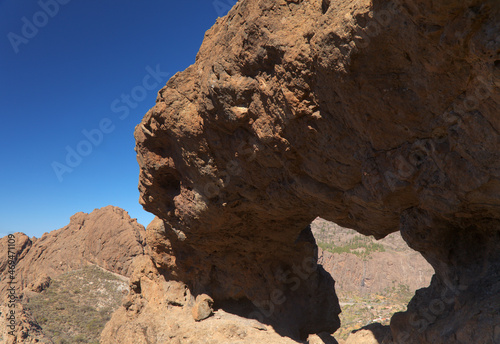 Gran Canaria, landscape of the central montainous part of the island, Las Cumbres, ie The Summits, Ventana de Cuchillon rock arch