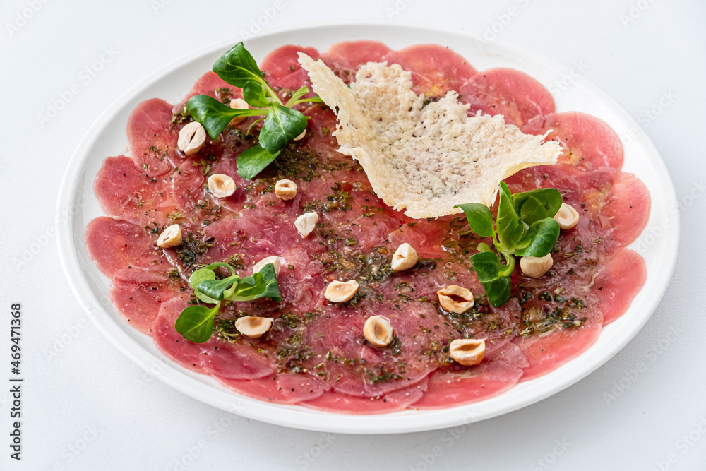 beef carpaccio on the white background