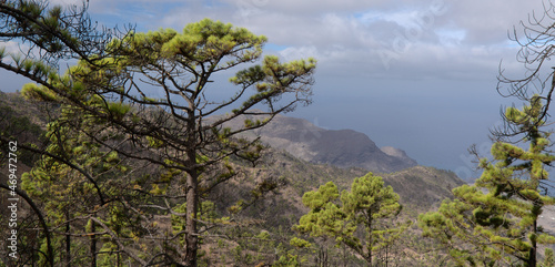 Gran Canaria, landscape of the central montainous part of the island, Las Cumbres, ie The Summits,
hiking route to Altavista, aboriginal name Azaenegue, mountain in Artenara municipality 
 photo