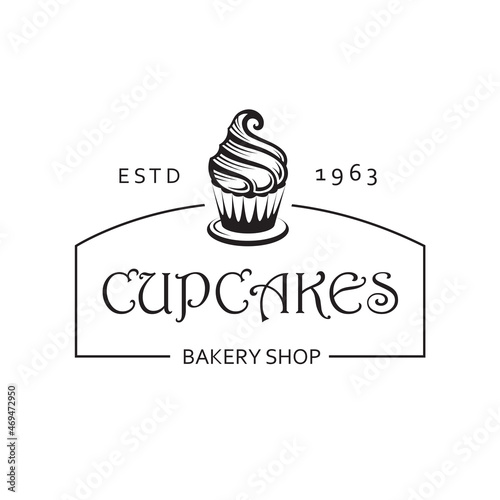 black label with cupcake for bakery shop isolated on white background