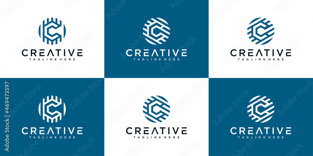 Creative Letter C logo design inspiration with line circle. C logo design template