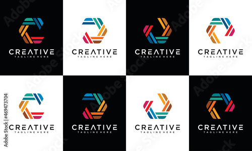 Awesome Line colorful with the hexagon logo design collection