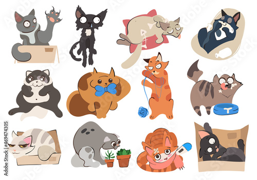Fototapeta Naklejka Na Ścianę i Meble -  Set of cartoon funny cats stickers