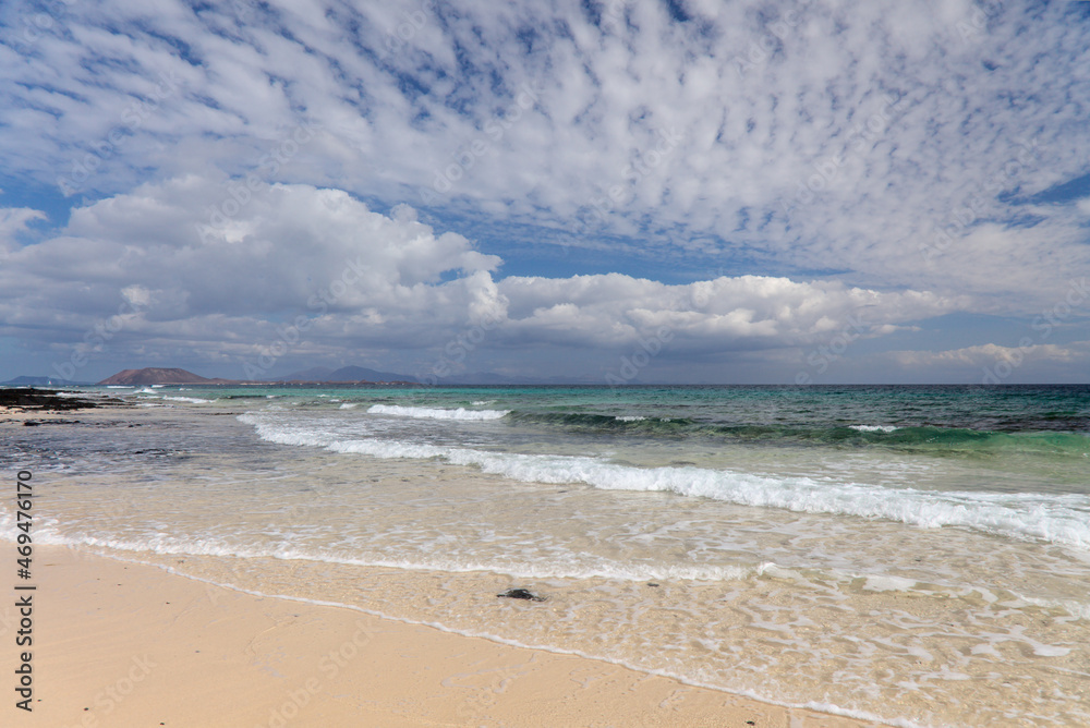 Fuerteventura, Canary Islands, beaches collectively called Grandes Playas on the edge of 
Nature Park Dunes of Corralejo
