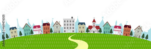 Simple arched townscape vector banner illustration