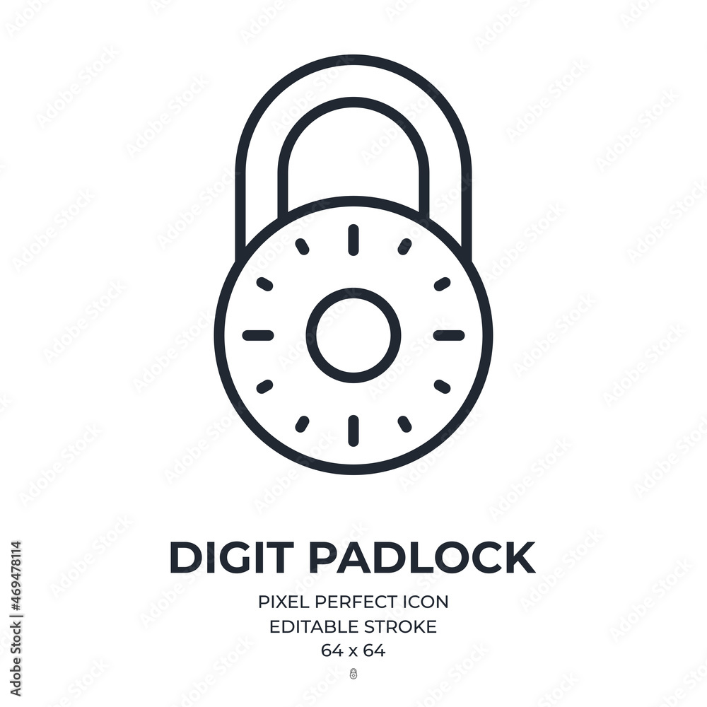 Digit padlock editable stroke outline icon isolated on white background flat vector illustration. Pixel perfect. 64 x 64. Digit padlock editable stroke outline icon isolated on white background flat vector illustration. Pixel perfect. 64 x 64.