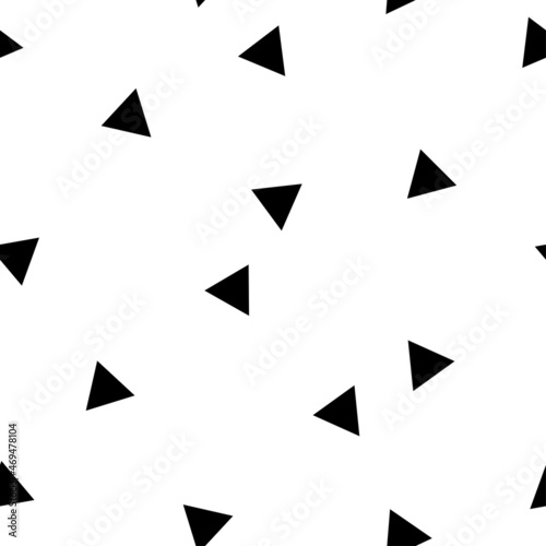 Abstract triangle monochrome irregular geometric seamless surface pattern design in Scandinavian style isolated on white background vector illustration.