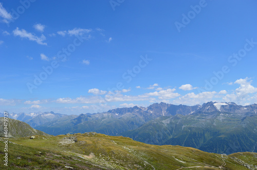 Swiss landscape with blue sky and mountains