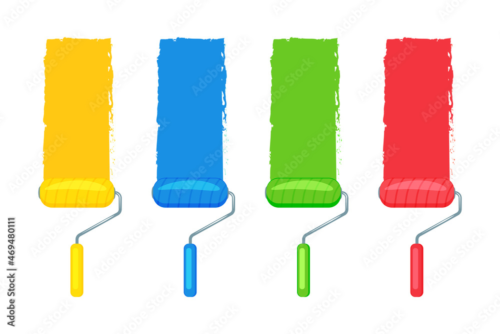 Paint rollers in different colors with paint marks. Paint rollers in different colors with paint marks.