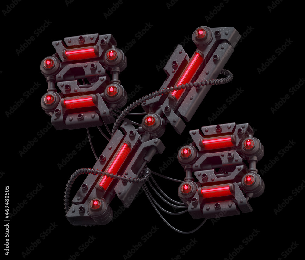 Black futuristic font. Light red neon. Percent symbol. Black futuristic font. Light red neon. Percent symbol.