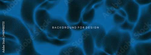 Background with convex forms. Grid surface with ripples and reflections. 3d dynamic vector illustration.