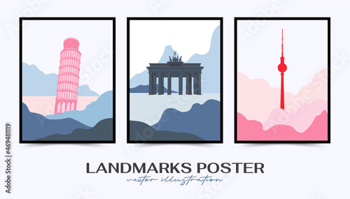 Travel poster post card vintage template. Limited colors, no gradients. Vector illustration.