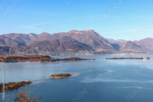 Autumn on Lake Garda. View of the lake and small islands