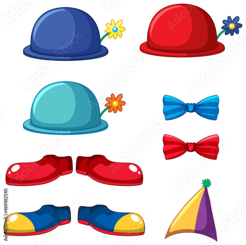 Clown accessories on white background